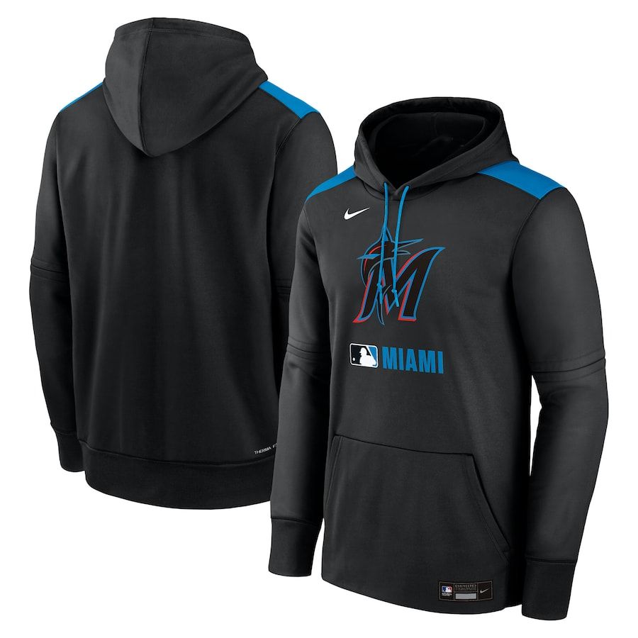 Men 2025 MLB Miami Marlins Black Nike hoodie style 1